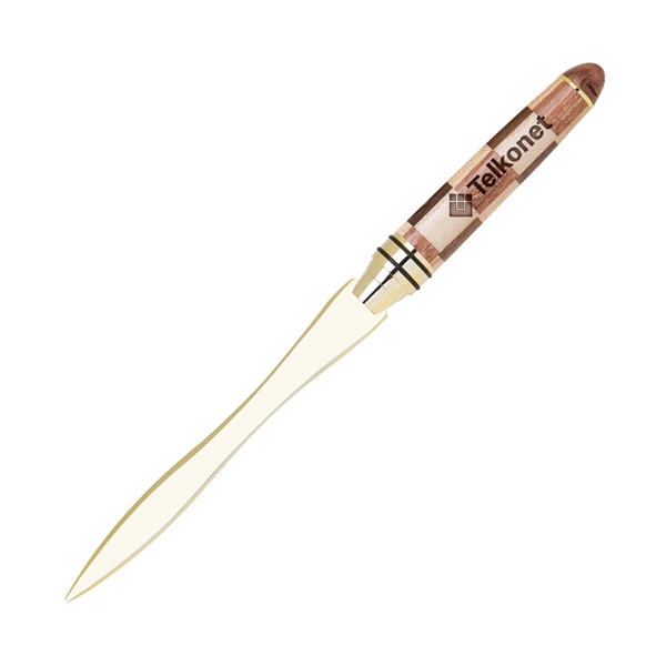 Letter opener with wooden handle featuring a checkerboard or curvy design... from ASI 68190 Lungsal / Lungsal