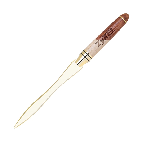 Letter opener with wooden handle featuring a checkerboard or curvy design... from ASI 68190 Lungsal / Lungsal