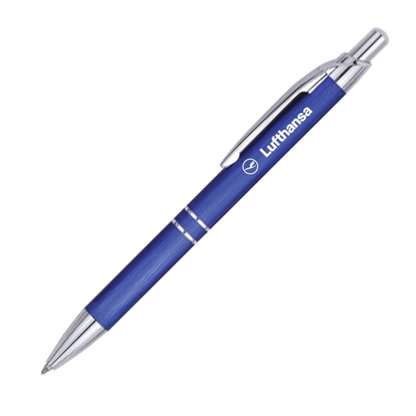 Stylish click action aluminum ballpoint pen with polished silver accents.... from ASI 40544 Binaco