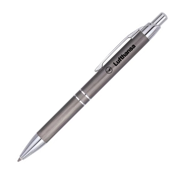Stylish click action aluminum ballpoint pen with polished silver accents.... from ASI 40544 Binaco