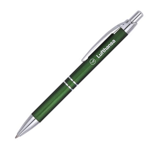 Stylish click action aluminum ballpoint pen with polished silver accents.... from ASI 40544 Binaco