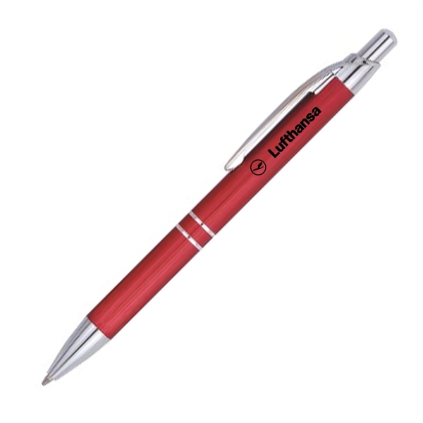 Stylish click action aluminum ballpoint pen with polished silver accents.... from ASI 40544 Binaco