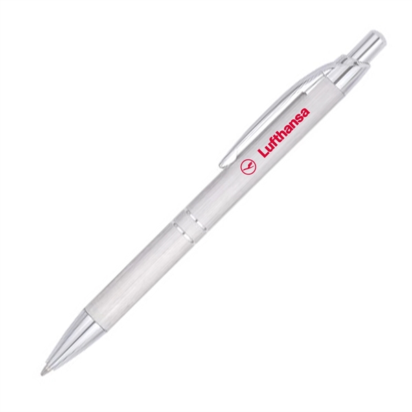 Stylish click action aluminum ballpoint pen with polished silver accents.... from ASI 40544 Binaco