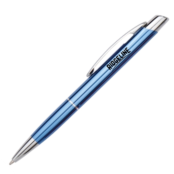 Stylish click action aluminum ballpoint pen with polished silver accents.... from ASI 40544 Binaco