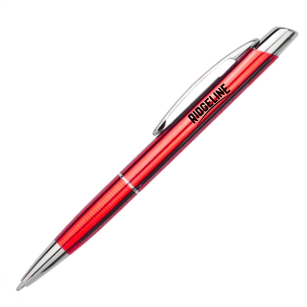 Stylish click action aluminum ballpoint pen with polished silver accents.... from ASI 40544 Binaco