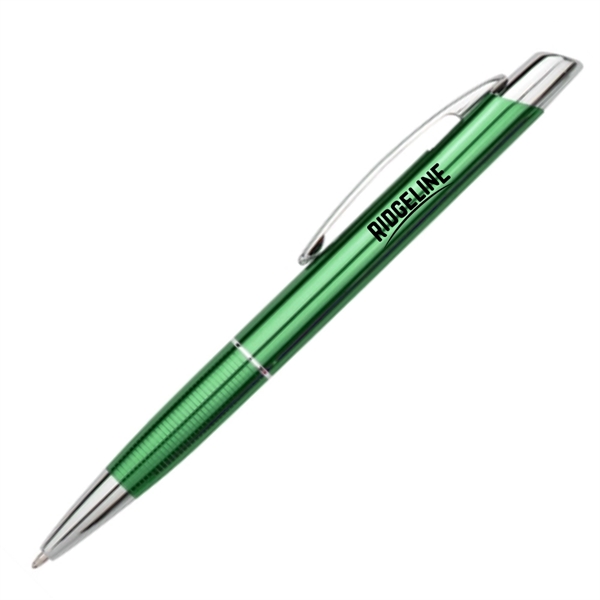 Stylish click action aluminum ballpoint pen with polished silver accents.... from ASI 40544 Binaco