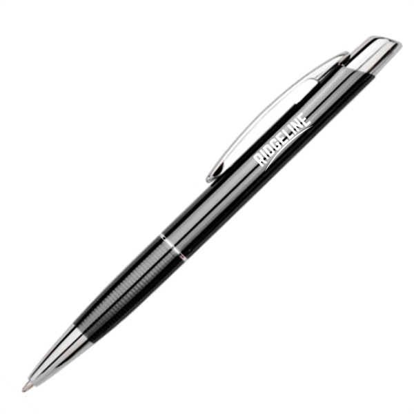 Stylish click action aluminum ballpoint pen with polished silver accents.... from ASI 40544 Binaco