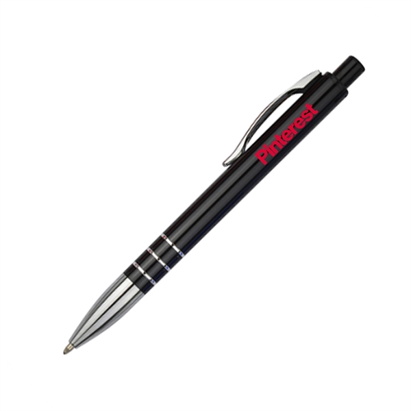 Stylish click action aluminum ballpoint pen with polished silver accents.... from ASI 40544 Binaco