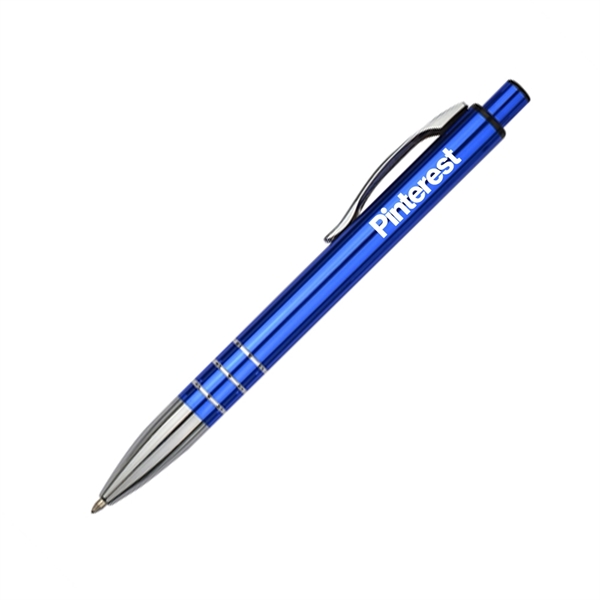 Stylish click action aluminum ballpoint pen with polished silver accents.... from ASI 40544 Binaco