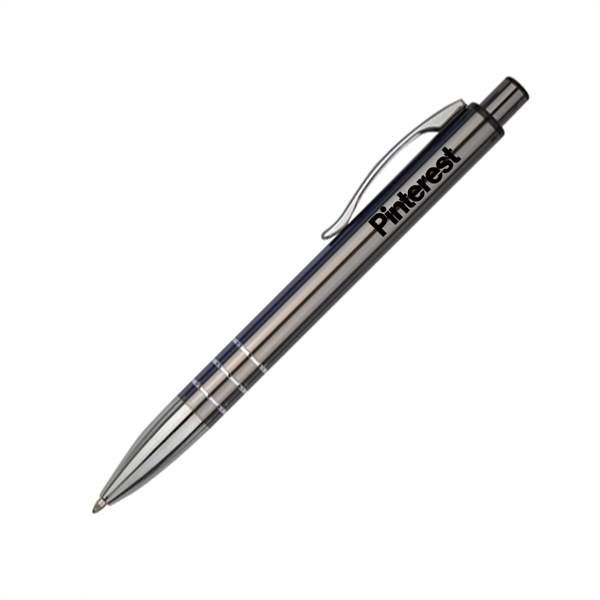 Stylish click action aluminum ballpoint pen with polished silver accents.... from ASI 40544 Binaco