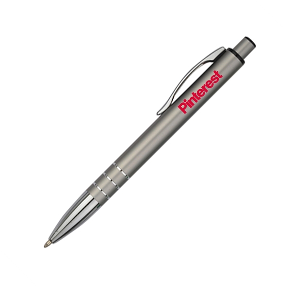 Stylish click action aluminum ballpoint pen with polished silver accents.... from ASI 40544 Binaco