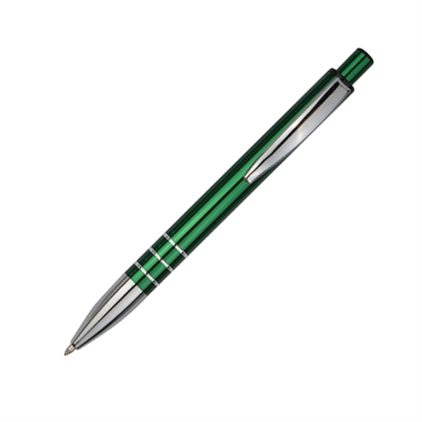 Stylish click action aluminum ballpoint pen with polished silver accents.... from ASI 40544 Binaco