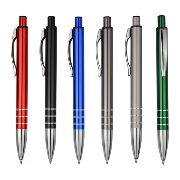 Stylish click action aluminum ballpoint pen with polished silver accents.... from ASI 40544 Binaco