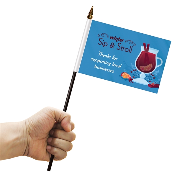 Handheld stick flag with 4" x 6" full color polyester flag... from ASI 80228 Quinn
