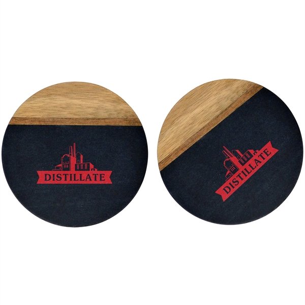 2 Pc. slate & acacia wood coaster set is equipped with... from ASI 61966 HPG / Beacon Promotions