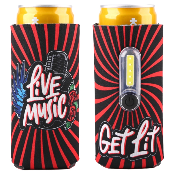 Light up your brand with a full-color, LED-lit slim can cooler,... from ASI 61966 HPG / Best Promotions USA