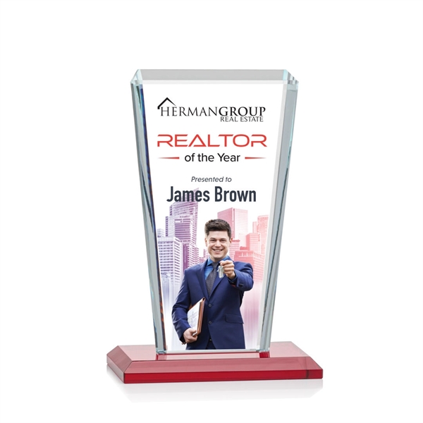 Our extraordinary beveled Starfire angular award is combined with ruby optical... from ASI 84592 St Regis Group / St Regis