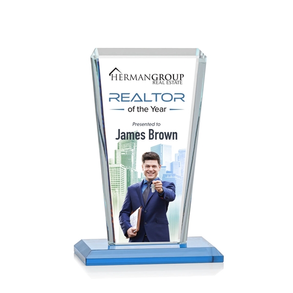 Our extraordinary beveled Starfire angular award is combined with sky blue... from ASI 84592 St Regis Group / St Regis