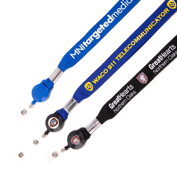 Flat polyester lanyard and retractable badge reel in thicknesses from 3/8"... from ASI 62088 IDProductsource