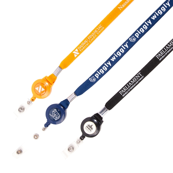 Customize your flat polyester lanyard with a PMS color-matched retractable badge... from ASI 62088 IDProductsource