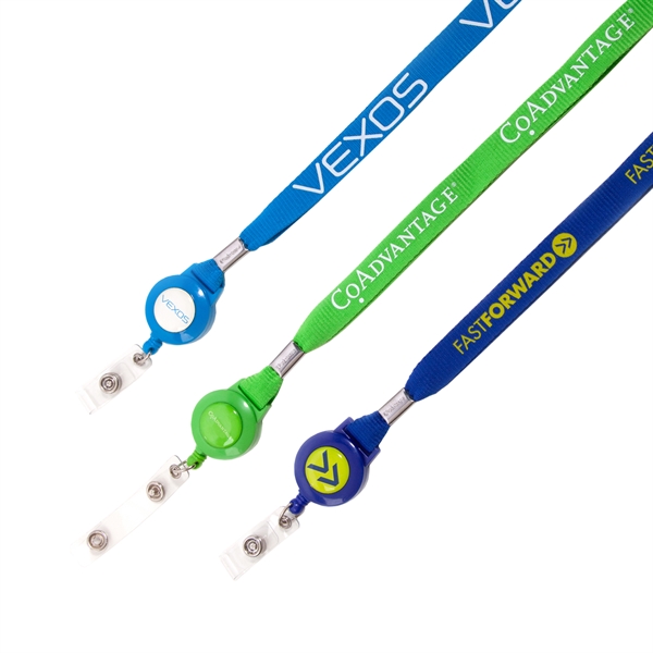 Customize your flat polyester lanyard with a PMS color-matched retractable badge... from ASI 62088 IDProductsource