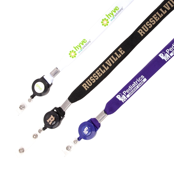 Customize your flat polyester lanyard with a PMS color-matched retractable badge... from ASI 62088 IDProductsource