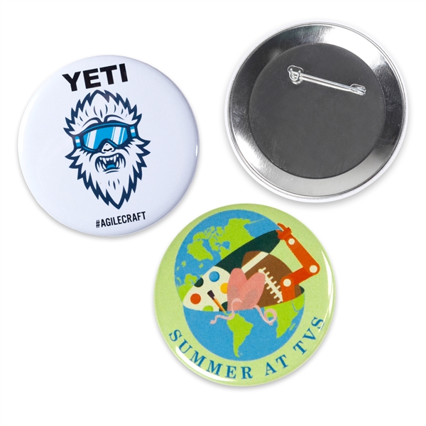 1.25" round celluloid buttons with safety pin back and digital imprint.... from ASI 62088 IDProductsource