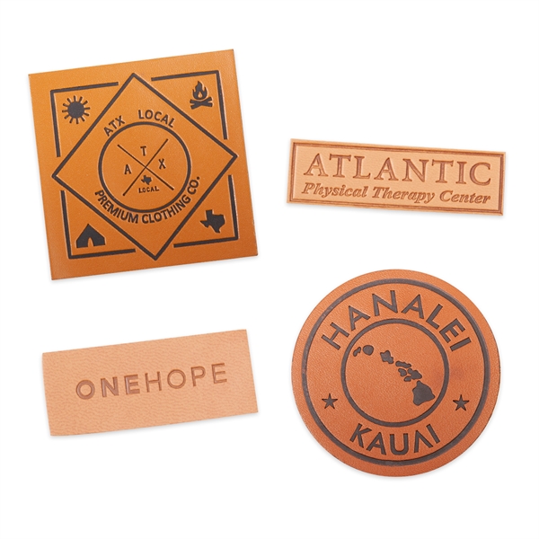 Debossed polyurethane faux leather patches in assorted sizes and styles.... from ASI 62088 IDProductsource