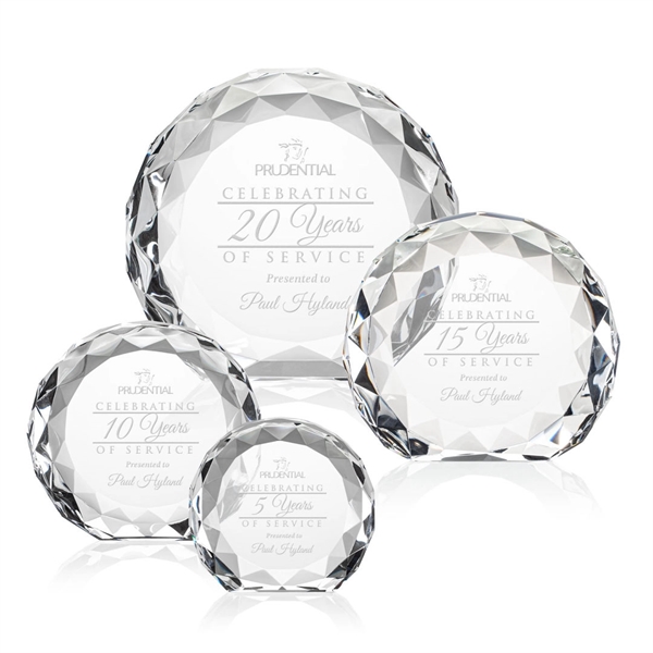 Optic crystal round award with faceted edges and a flat bottom.... from ASI 84592 St Regis Group / St Regis