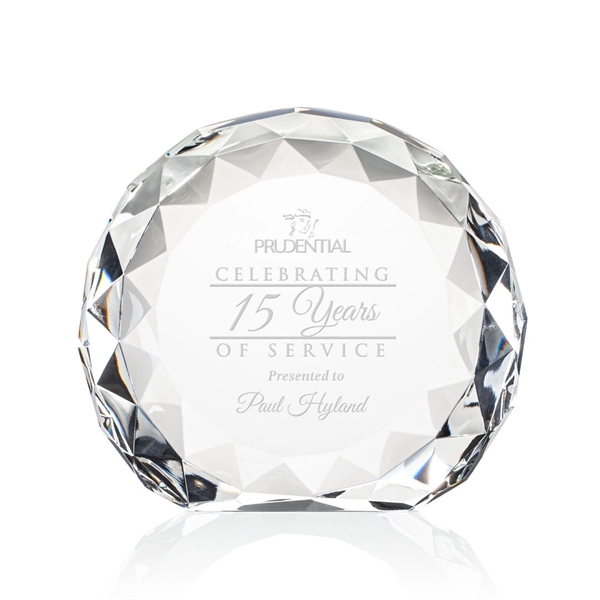 Optic crystal round award with faceted edges and a flat bottom.... from ASI 84592 St Regis Group / St Regis