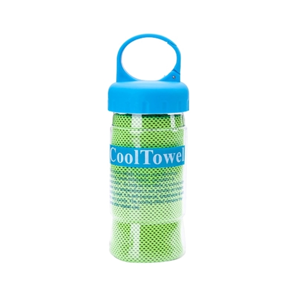 Cooling towel in plastic bottle + free full color heat transfer... from ASI 37218 Athena Promo (tm)