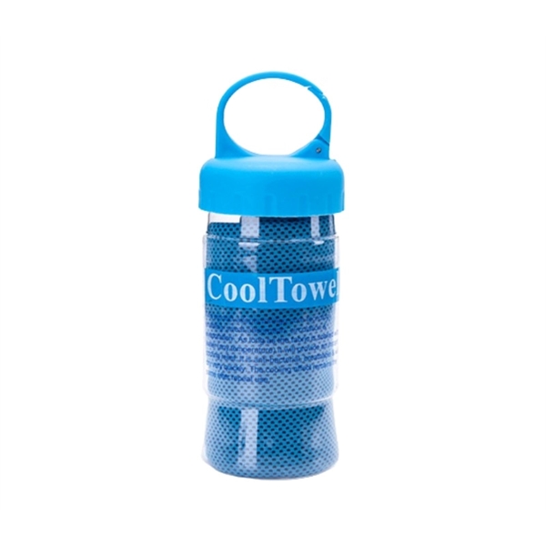 Cooling towel in plastic bottle + free full color heat transfer... from ASI 37218 Athena Promo (tm)
