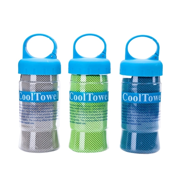 Cooling towel in plastic bottle + free full color heat transfer... from ASI 37218 Athena Promo (tm)