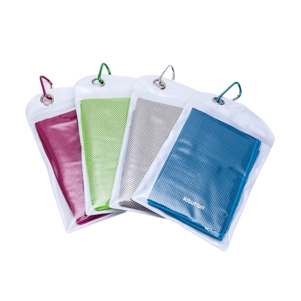 Cooling quick dry hand towel in sealed polybag with carabiner +... from ASI 37218 Athena Promo (tm)
