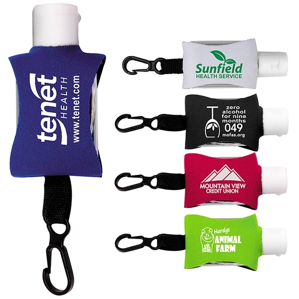 .5 ounce flip-top bottle of gel hand sanitizer in neoprene holder... from ASI 62660 Innovation Line