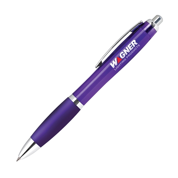 Plastic click-action ballpoint pen with a solid white barrel, bright colored... from ASI 68190 Lungsal / Lungsal