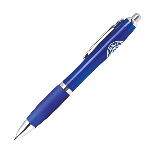 Plastic click-action ballpoint pen with a solid white barrel, bright colored... from ASI 68190 Lungsal / Lungsal