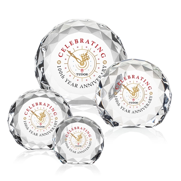Optic crystal round award with faceted edges and a flat bottom.... from ASI 84592 St Regis Group / St Regis