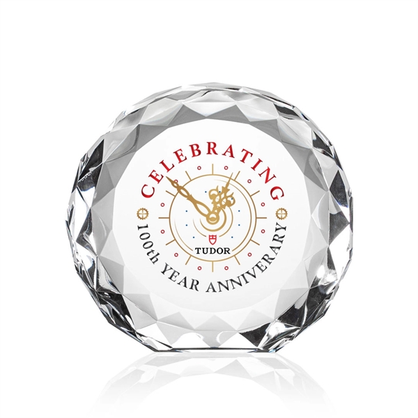Optic crystal round award with faceted edges and a flat bottom.... from ASI 84592 St Regis Group / St Regis