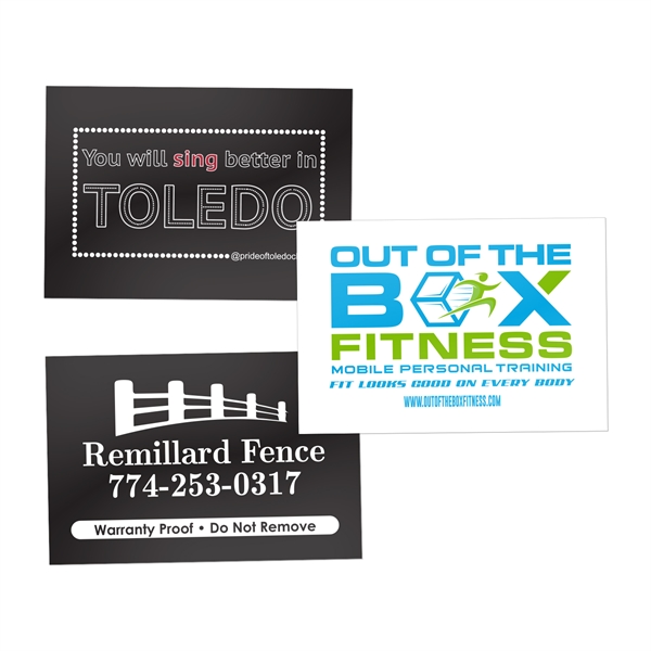 Rectangle-shaped water-resistant sticker. Individually cut, UV resistant, printed on 70lb. 4mil... from ASI 62088 IDProductsource