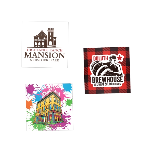 Square-shaped water-resistant sticker. Individually cut, UV resistant, printed on 70lb. 4mil... from ASI 62088 IDProductsource