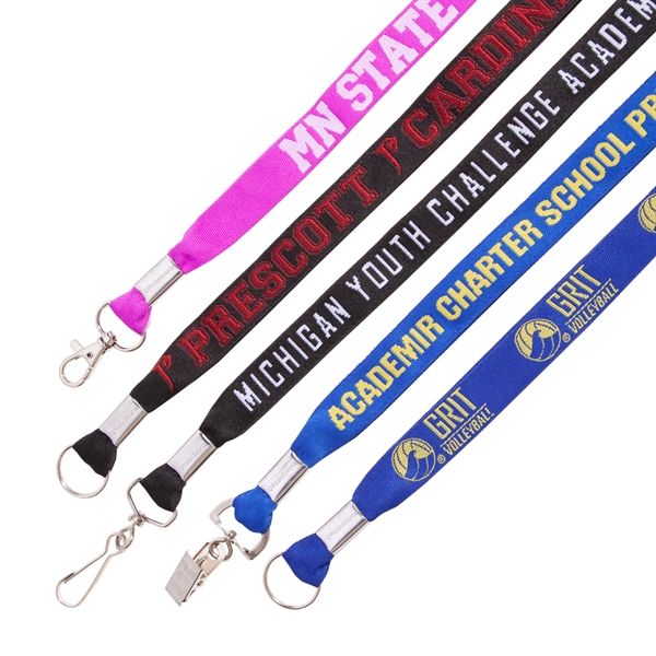 Custom textile woven lanyards in 5/8" and 3/4" widths with assorted... from ASI 62088 IDProductsource
