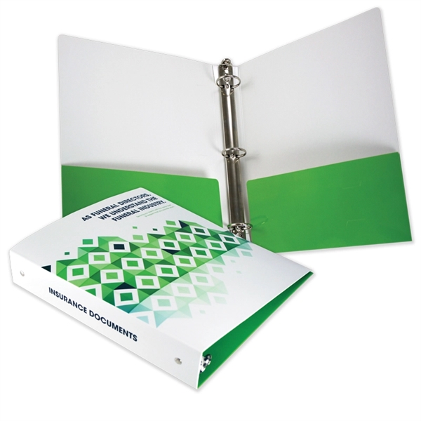 Three-ring laminated paper binder with two 4-1/4" pockets, printed in full... from ASI 32050 Admore / Admore®
