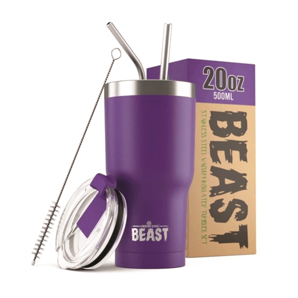 Green Steel 20oz coated Beast vacuum insulated tumbler with steel straw.... from ASI 72657 Active Life Promo / Apres Ski