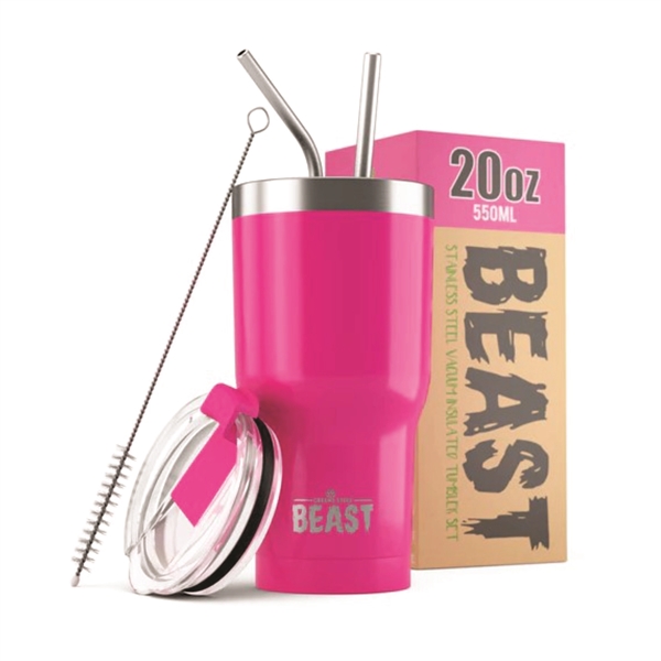 Green Steel 20oz coated Beast vacuum insulated tumbler with steel straw.... from ASI 72657 Active Life Promo / Apres Ski