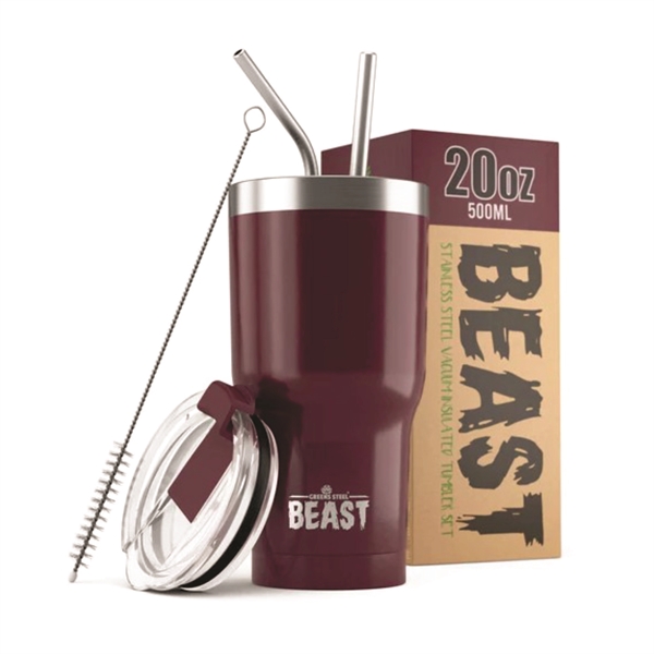 Green Steel 20oz coated Beast vacuum insulated tumbler with steel straw.... from ASI 72657 Active Life Promo / Apres Ski