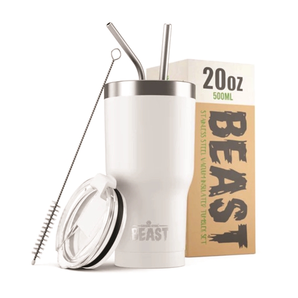 Green Steel 20oz coated Beast vacuum insulated tumbler with steel straw.... from ASI 72657 Active Life Promo / Apres Ski