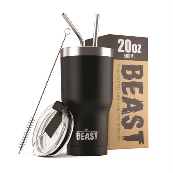 Green Steel 20oz coated Beast vacuum insulated tumbler with steel straw.... from ASI 72657 Active Life Promo / Apres Ski