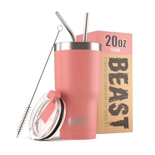 Green Steel 20oz coated Beast vacuum insulated tumbler with steel straw.... from ASI 72657 Active Life Promo / Apres Ski
