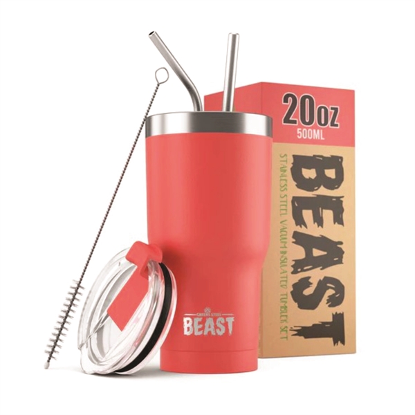 Green Steel 20oz coated Beast vacuum insulated tumbler with steel straw.... from ASI 72657 Active Life Promo / Apres Ski